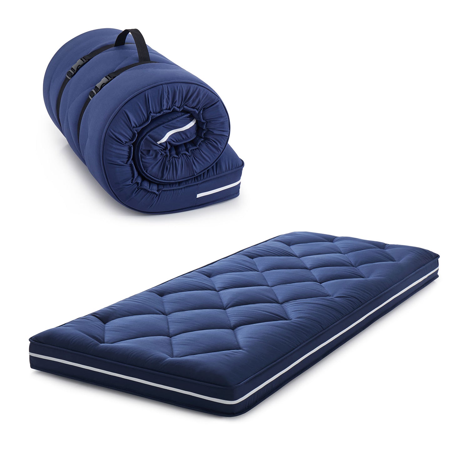 Jamdok 4Inch Floor Mattress,3 Layer Structure Cot Mattress Topper,Gel Memory Foam,Removable Thickened Cover (Blue)