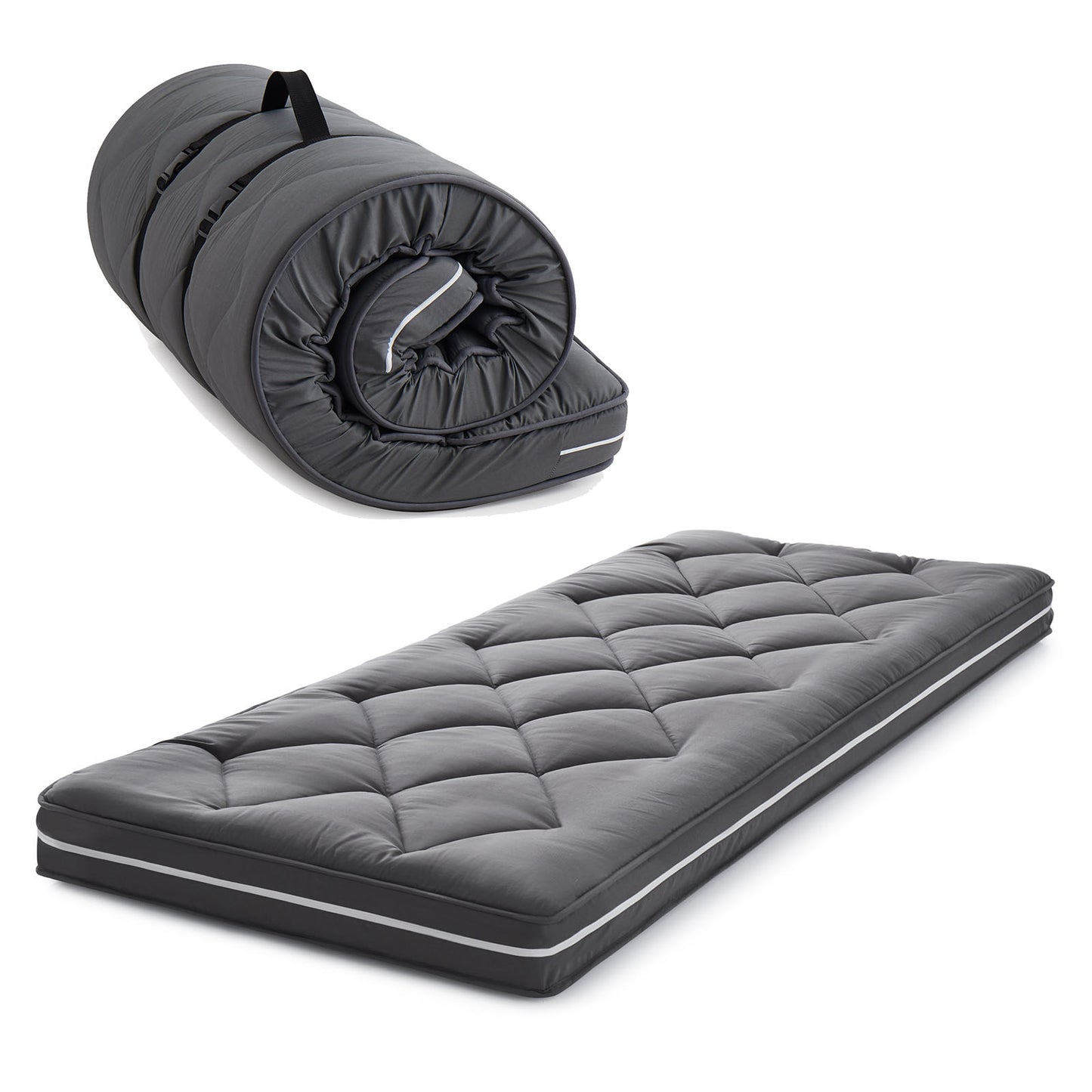 Jamdok 4Inch Floor Mattress,3 Layer Structure Cot Mattress Topper,Gel Memory Foam,Removable Thickened Cover (Dark Gray)