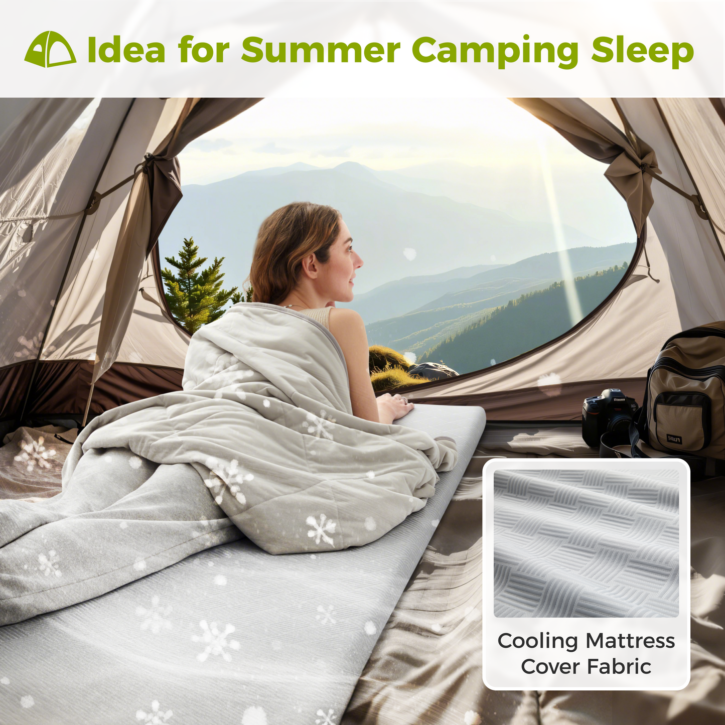 Jamdok Cooling Foam Camping Mattress and Cooling Comforter Set for Hot Sleeper,Cot Mattress Topper,Waterproof Sleeping Pad with Carry Bag,Summer Camping, Hiking,Car,Tent,Outdoor Use