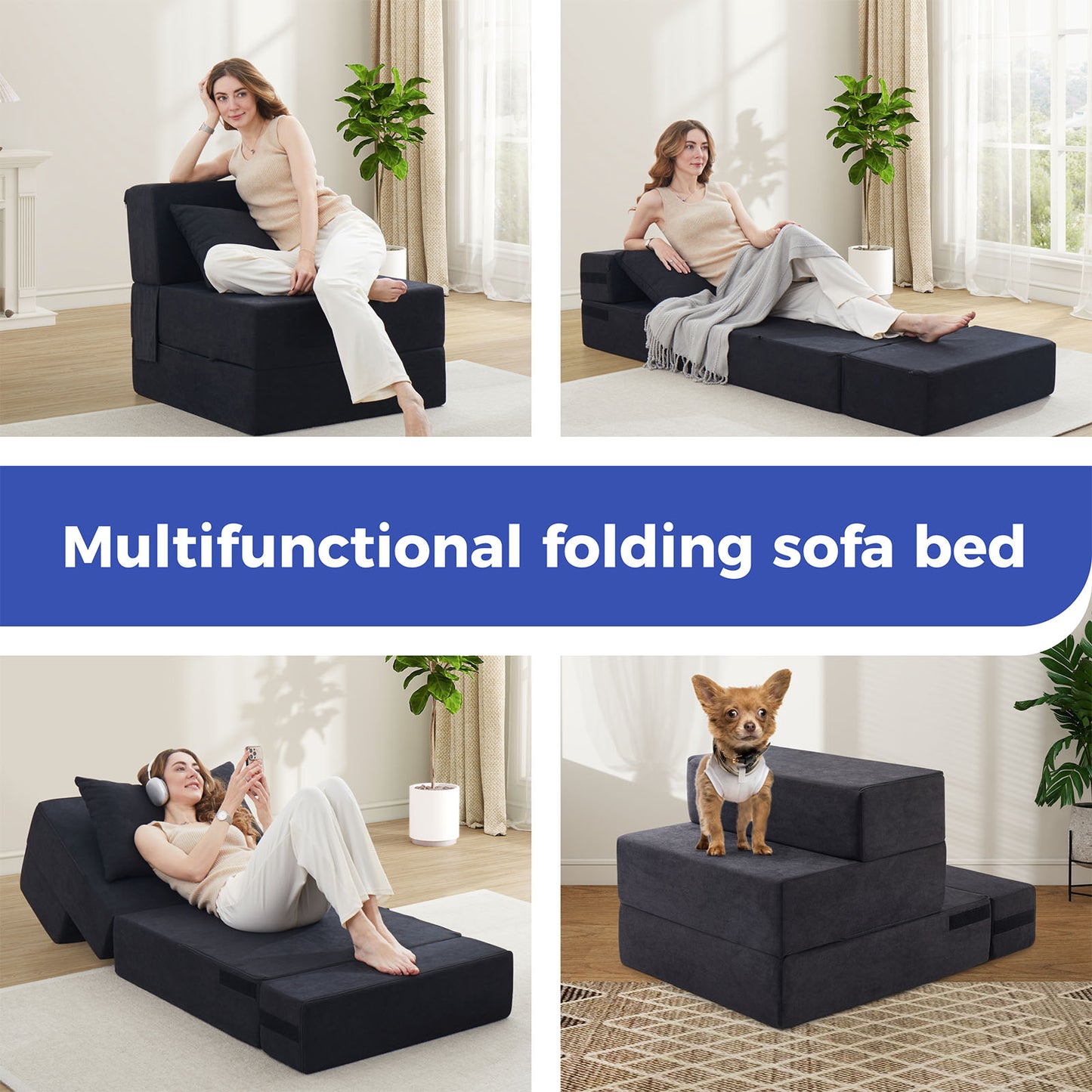 Jamdok Multifunctional Convertible Folding Sofa Bed Chair, Single Size Foldable Mattress Sleeper with Pillow, Floor Lounge for for Living Room