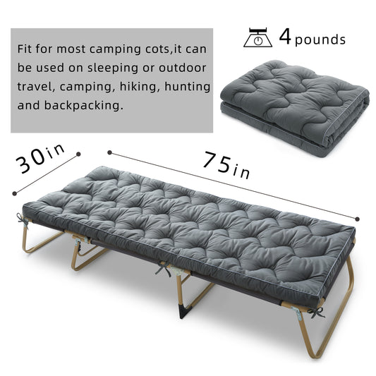 Cot Mattress Topper for Camp Cot/Rv Bunk/Narrow Twin Beds(75”X30”),Thickened Quilted Cot Pad,Lightweight Foldable Sleeping Mat for Traveling Hiking Backpacking,Portable