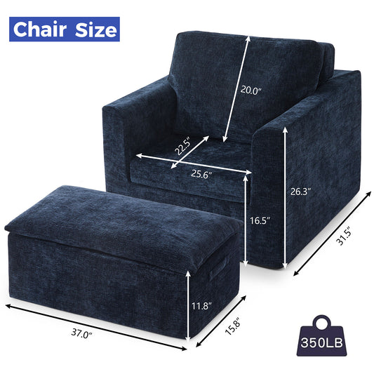 Jamdok Chenille Foam Reading Recliner Chair With Ottoman,No Assembly Required