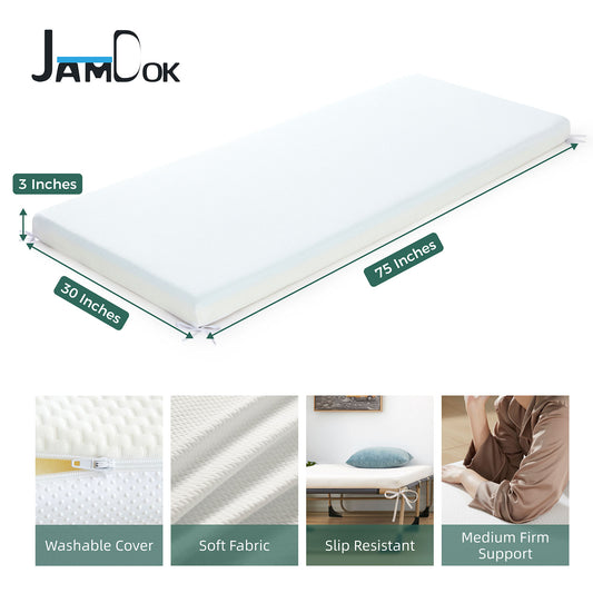 Jamdok Cot Mattress Topper,Narrow Twin Gel Memory Foam Mattress Topper for Camping Cot,Sofa Bed