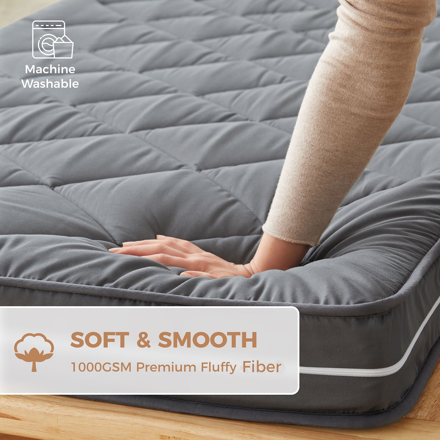 Jamdok 4Inch Floor Mattress,3 Layer Structure Cot Mattress Topper,Gel Memory Foam,Removable Thickened Cover (Dark Gray)