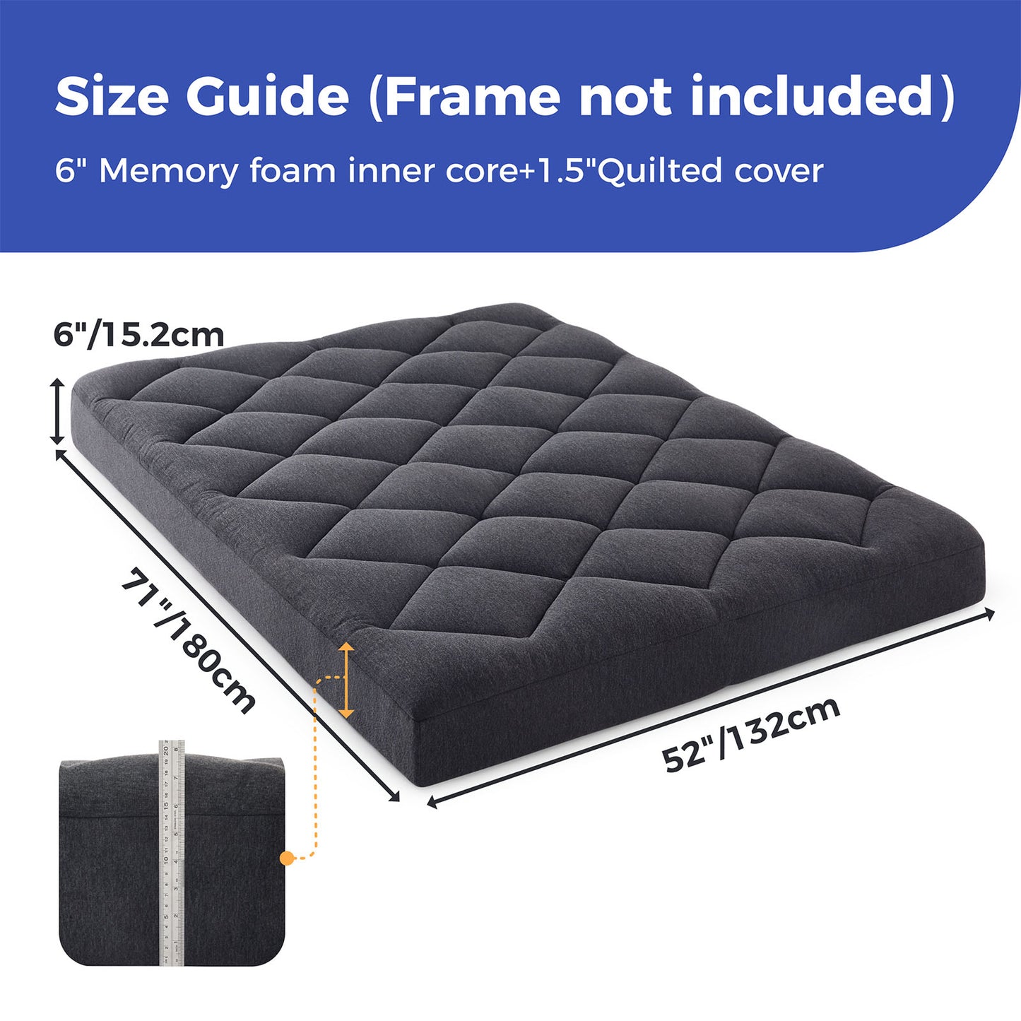 Jamdok 6" Full Size Pillow Top Futon Mattress(Frame Not Included), Gel Memory Foam, Removable Cover