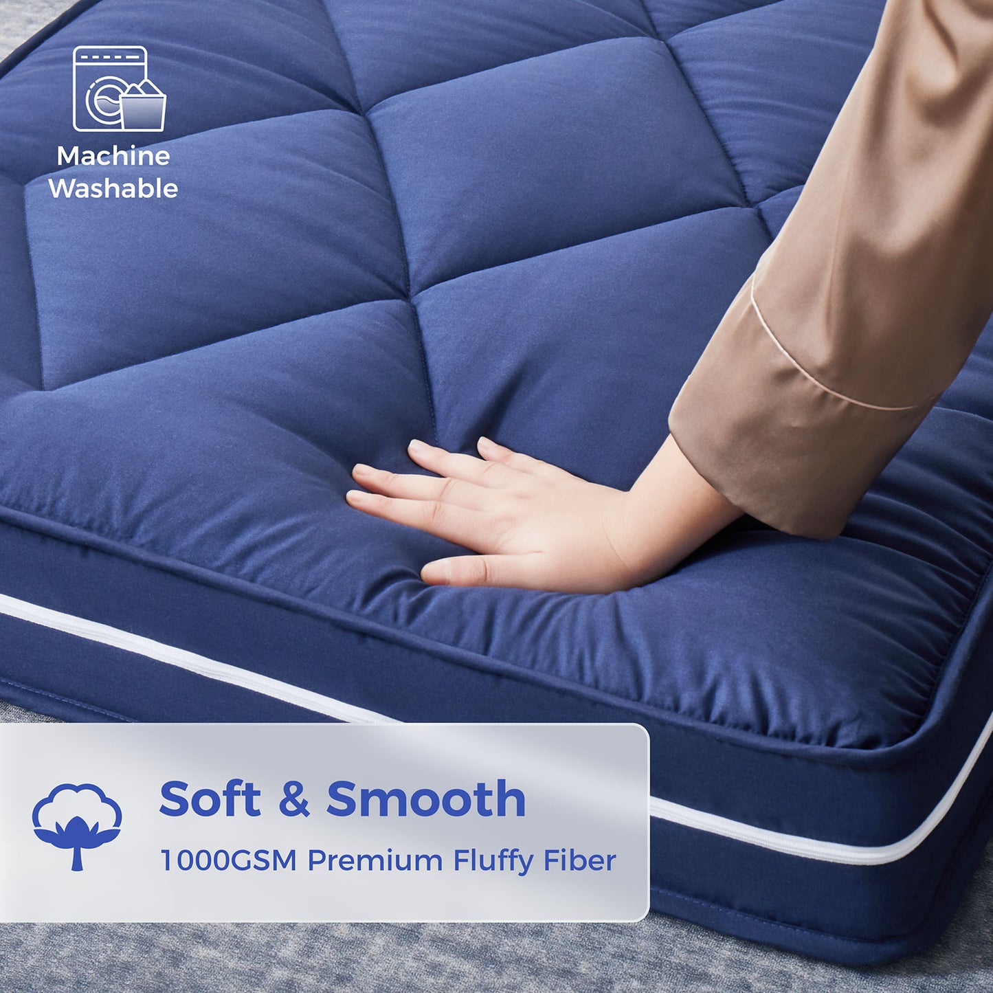 Jamdok 4Inch Floor Mattress,3 Layer Structure Cot Mattress Topper,Gel Memory Foam,Removable Thickened Cover (Blue)