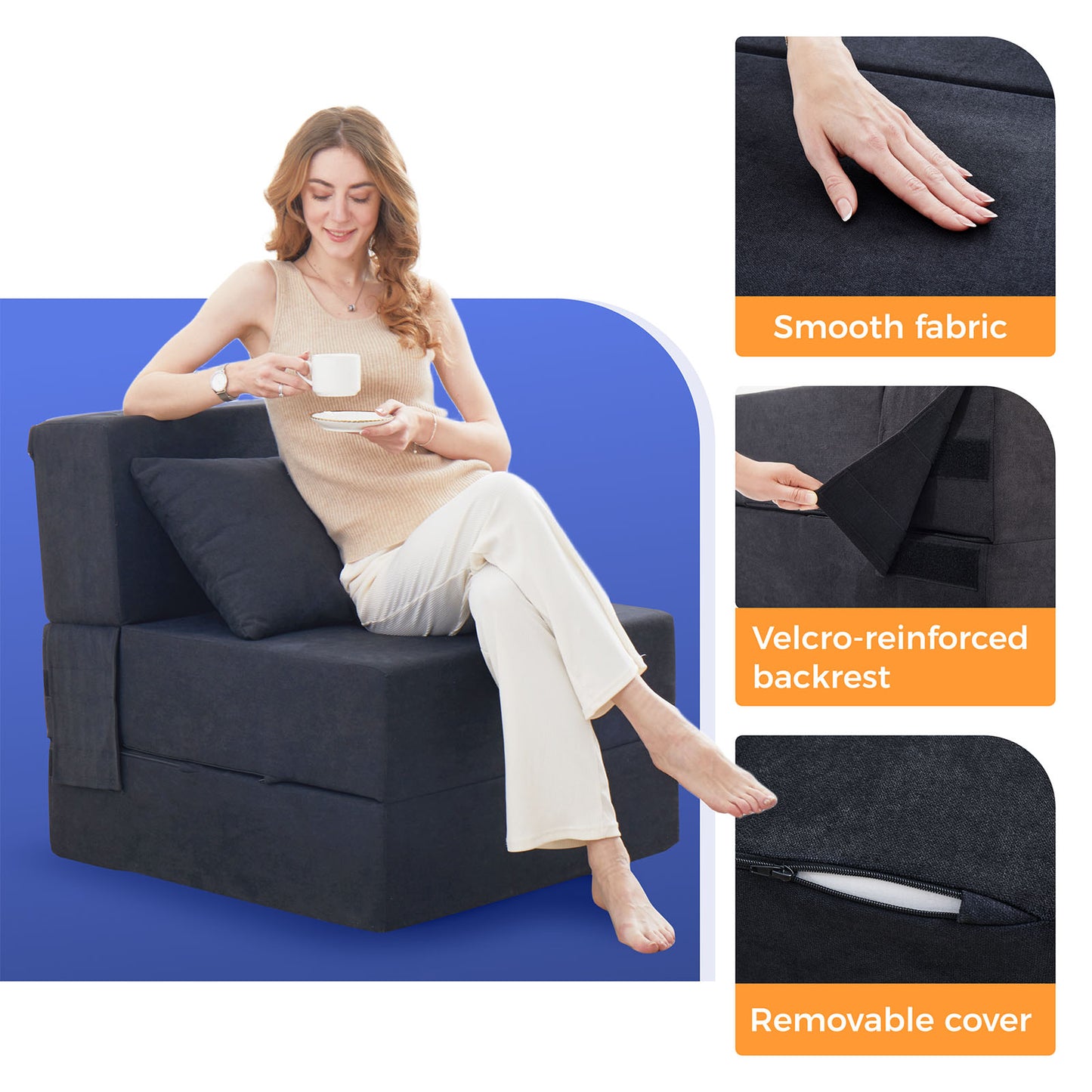 Jamdok Multifunctional Convertible Folding Sofa Bed Chair, Single Size Foldable Mattress Sleeper with Pillow, Floor Lounge for for Living Room