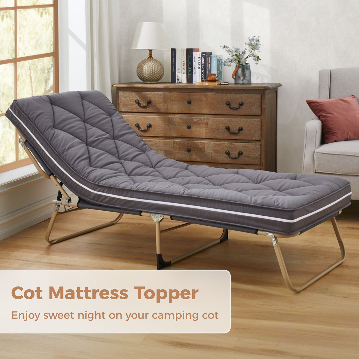 Jamdok 4Inch Floor Mattress,3 Layer Structure Cot Mattress Topper,Gel Memory Foam,Removable Thickened Cover (Dark Gray)