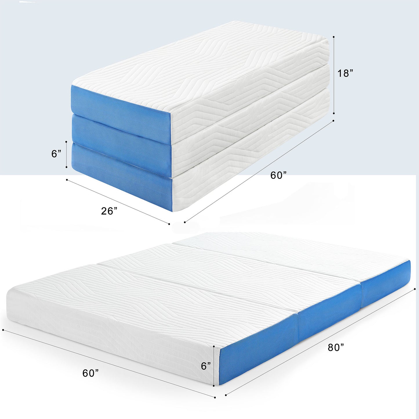 Jamdok 6 Inch Queen Foldable Mattress,Gel Infused Memory Foam Trifold Mattress with Carry Bag, Washable Cover,Floor Mattress for Guest, RV Mattress,Portable