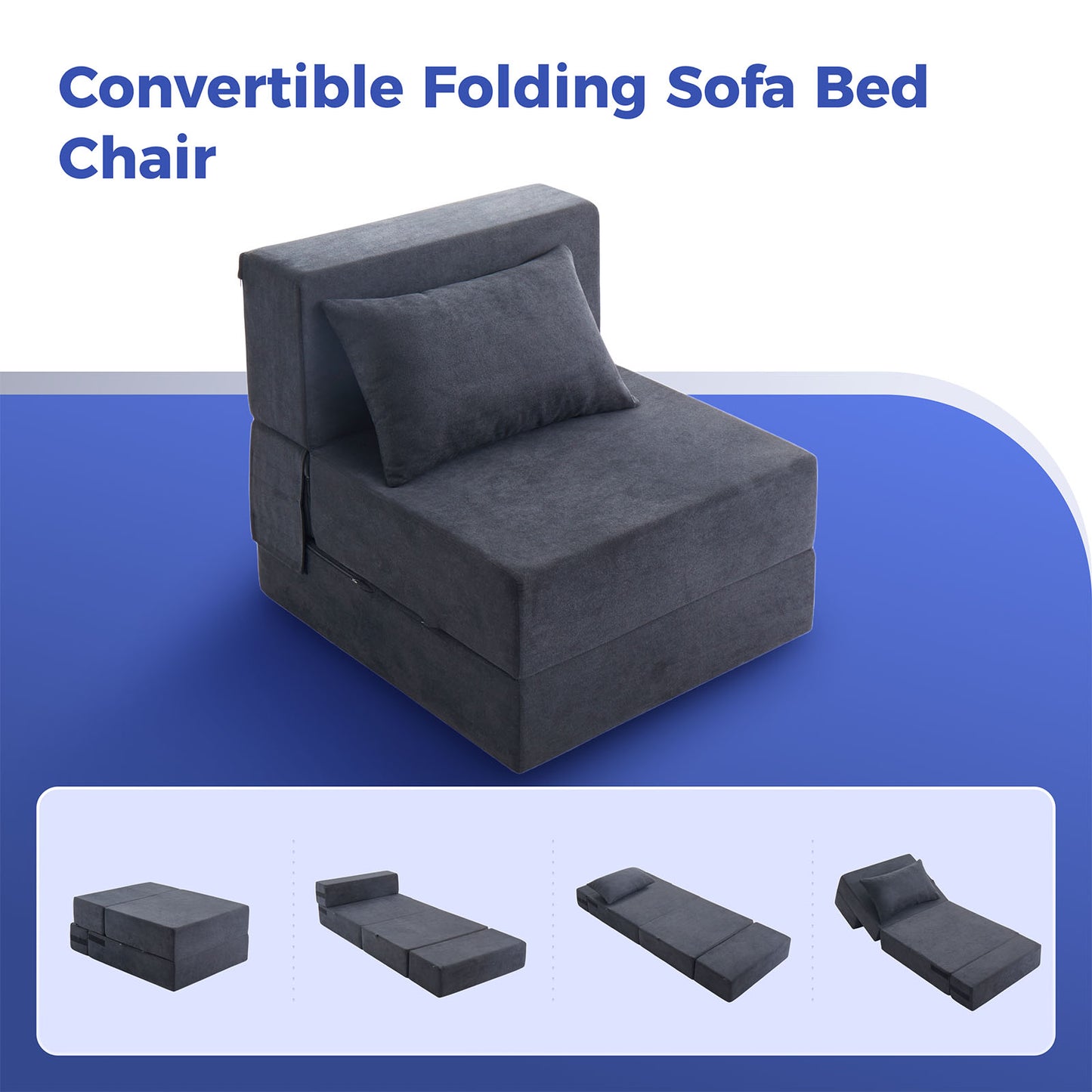Jamdok Multifunctional Convertible Folding Sofa Bed Chair, Single Size Foldable Mattress Sleeper with Pillow, Floor Lounge for for Living Room