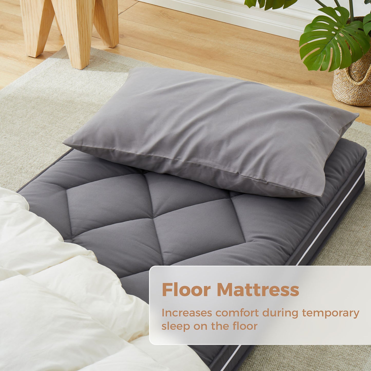 Jamdok 4Inch Floor Mattress,3 Layer Structure Cot Mattress Topper,Gel Memory Foam,Removable Thickened Cover (Dark Gray)