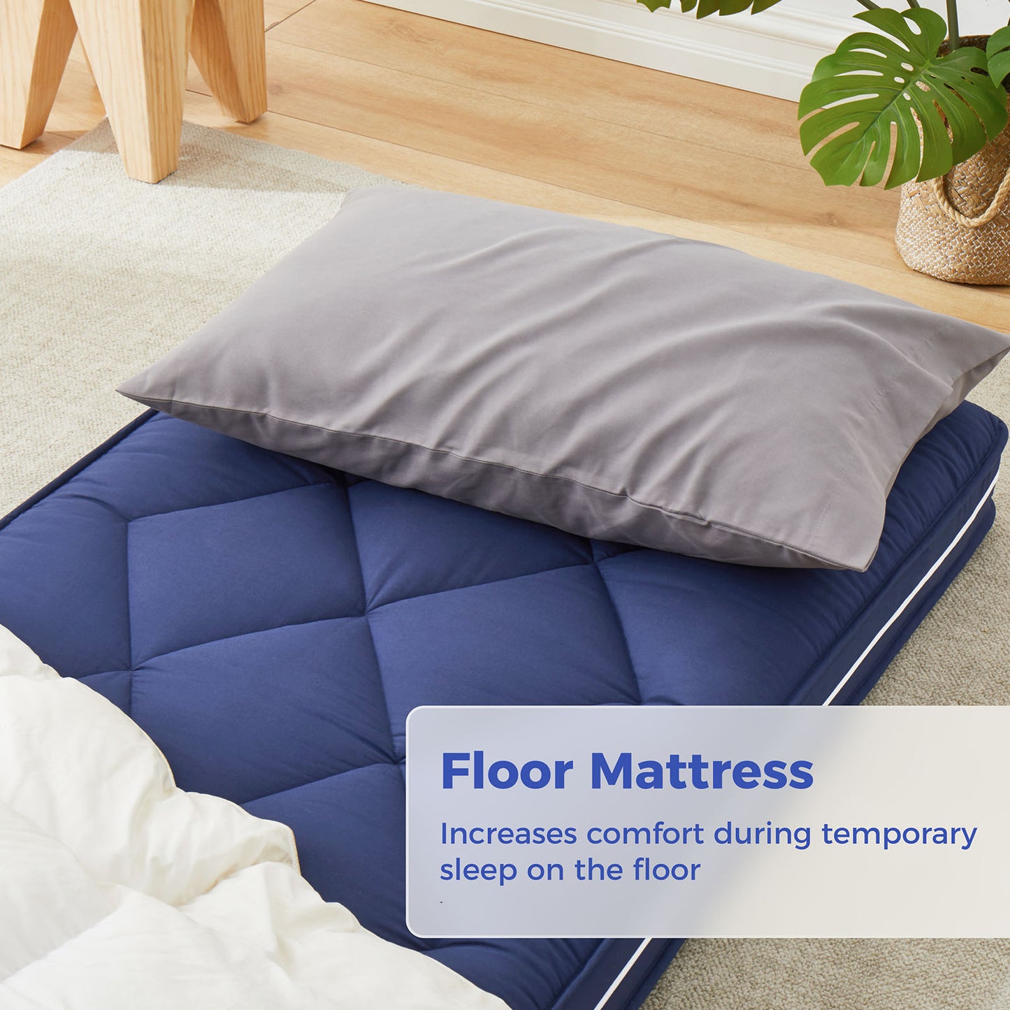 Jamdok 4Inch Floor Mattress,3 Layer Structure Cot Mattress Topper,Gel Memory Foam,Removable Thickened Cover (Blue)