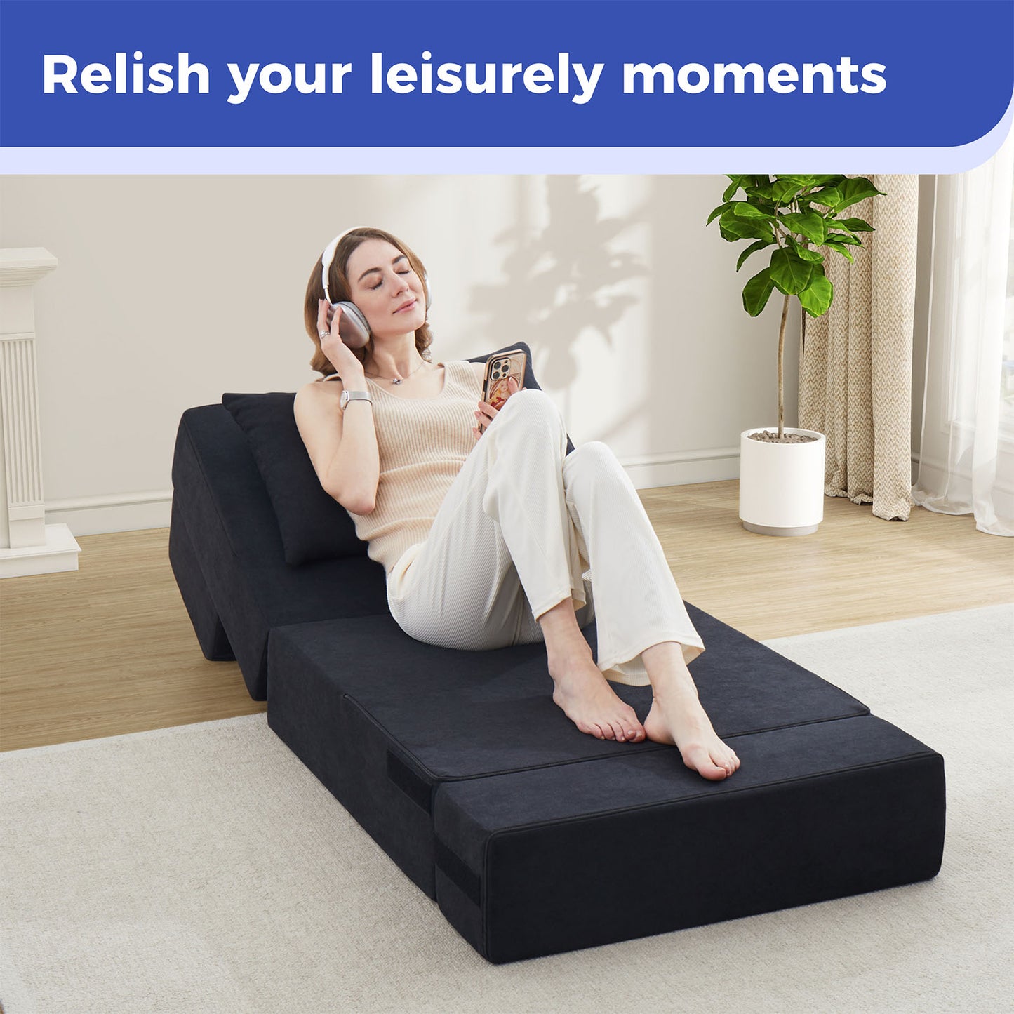 Jamdok Multifunctional Convertible Folding Sofa Bed Chair, Single Size Foldable Mattress Sleeper with Pillow, Floor Lounge for for Living Room