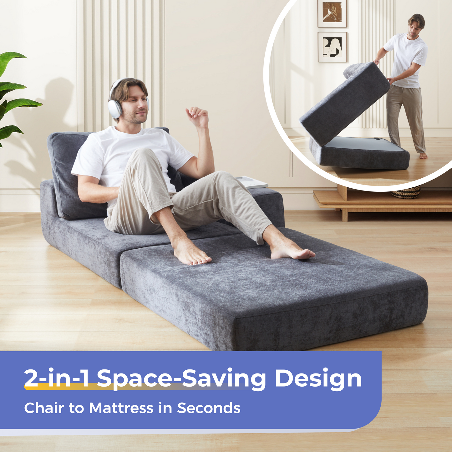 Jamdok Convertible Folding Sofa Bed,Gray