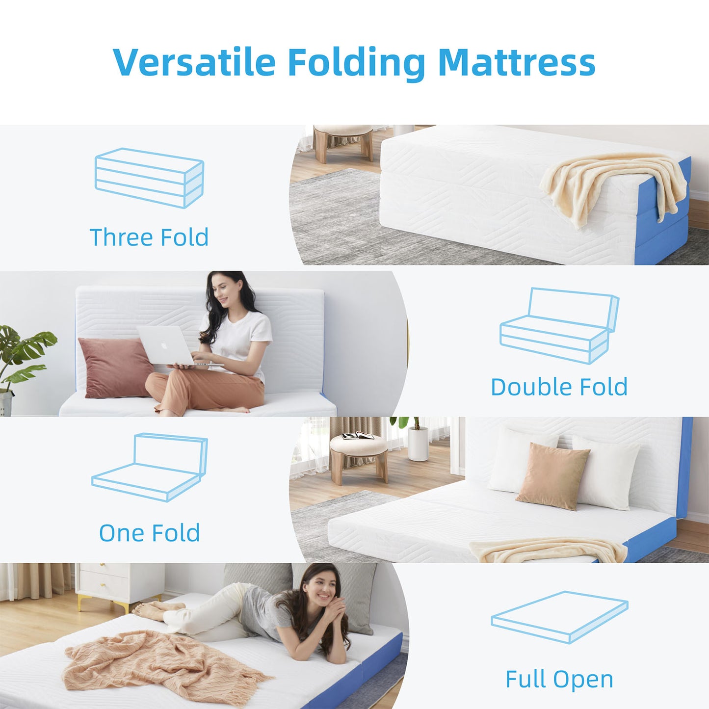 Jamdok 6 Inch Queen Foldable Mattress,Gel Infused Memory Foam Trifold Mattress with Carry Bag, Washable Cover,Floor Mattress for Guest, RV Mattress,Portable