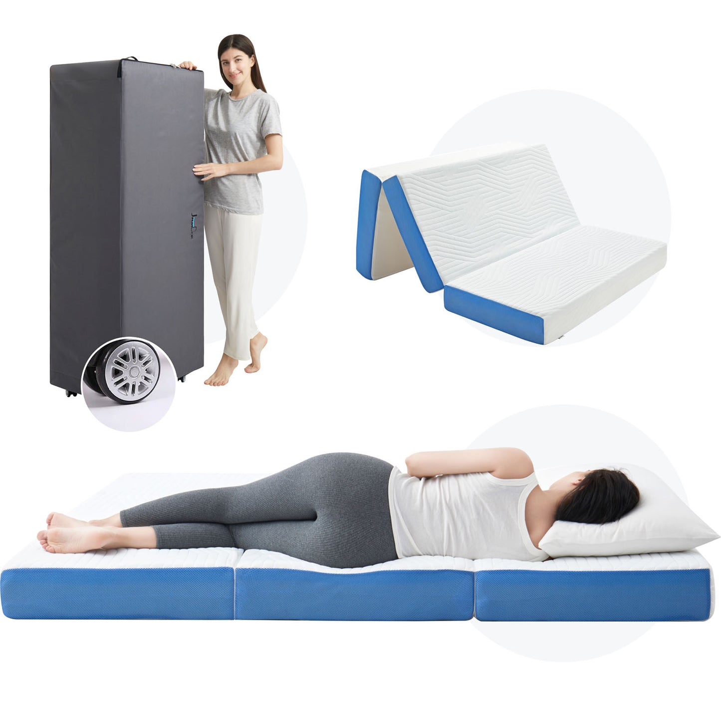 Jamdok 6 Inch Queen Foldable Mattress,Gel Infused Memory Foam Trifold Mattress with Carry Bag, Washable Cover,Floor Mattress for Guest, RV Mattress,Portable