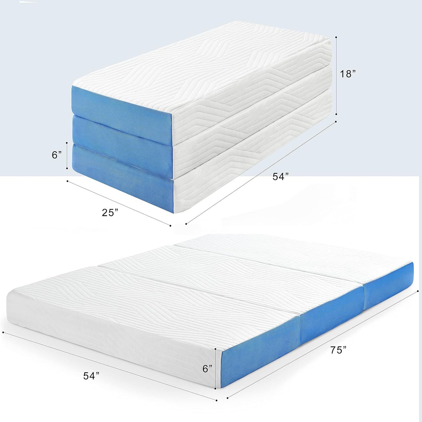 Jamdok 6 Inch Queen Foldable Mattress,Gel Infused Memory Foam Trifold Mattress with Carry Bag, Washable Cover,Floor Mattress for Guest, RV Mattress,Portable