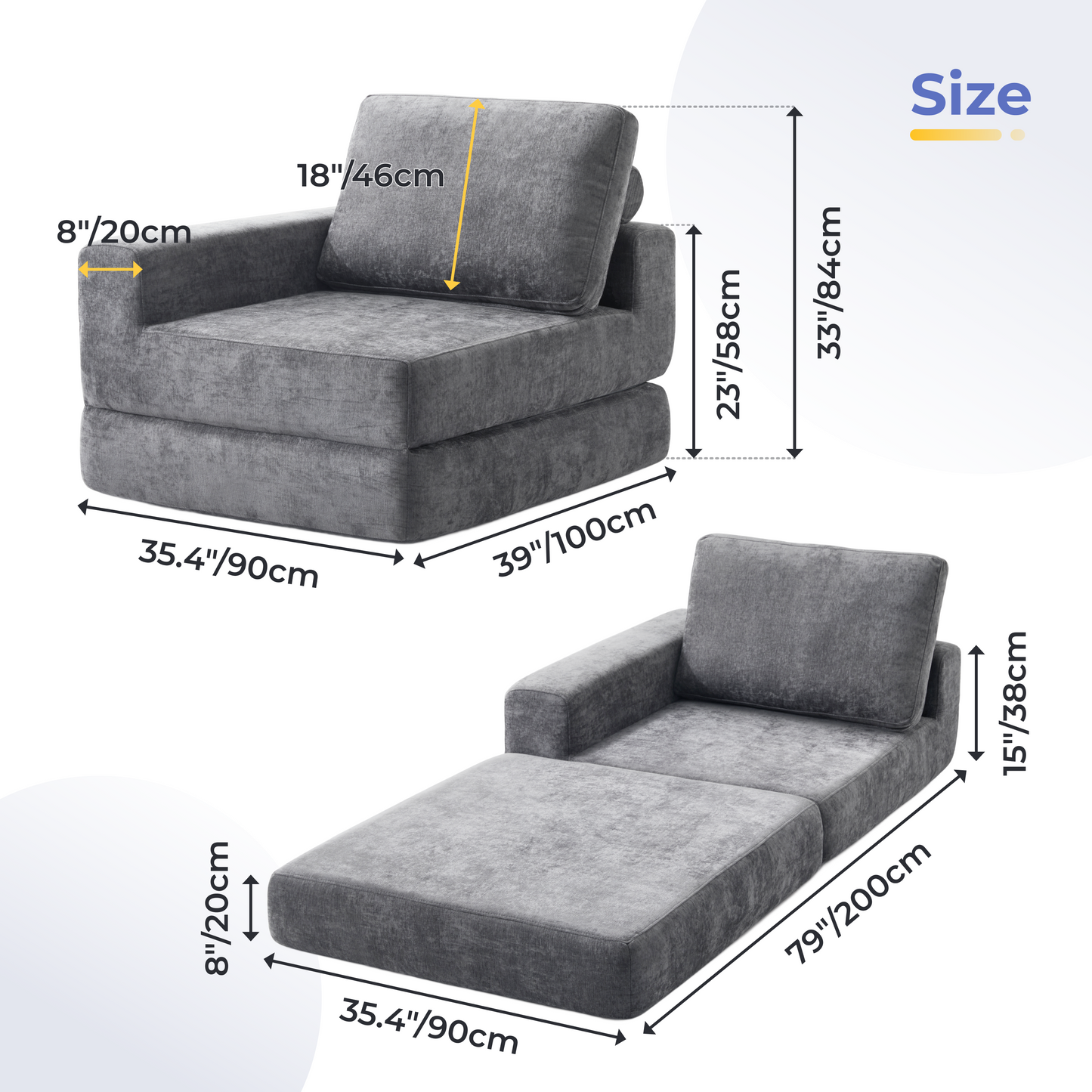 Jamdok Convertible Folding Sofa Bed,Gray