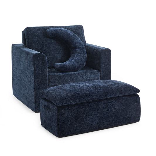 Jamdok Chenille Foam Reading Recliner Chair With Ottoman,No Assembly Required