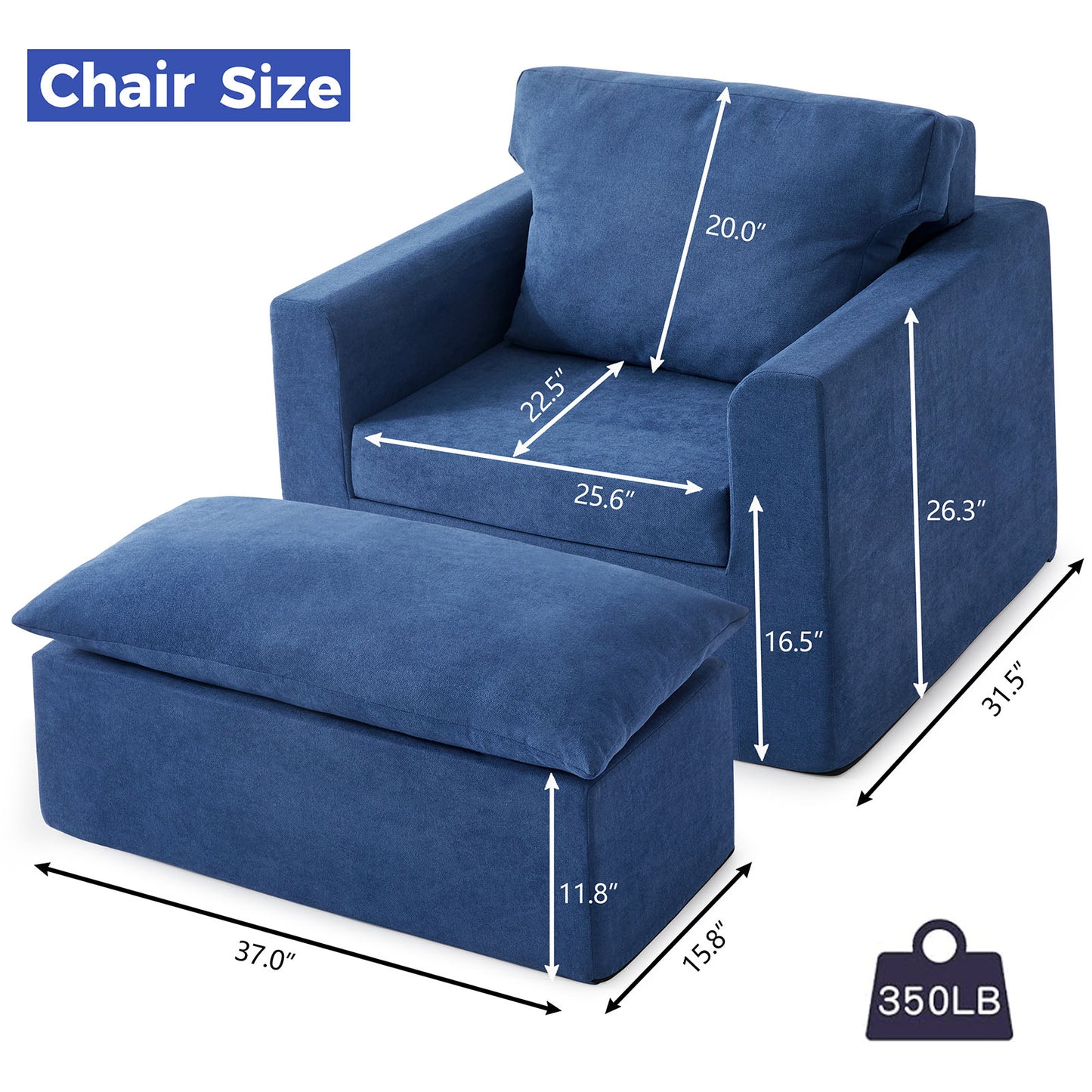 Jamdok Chenille Foam Reading Recliner Chair With Ottoman,No Assembly Required