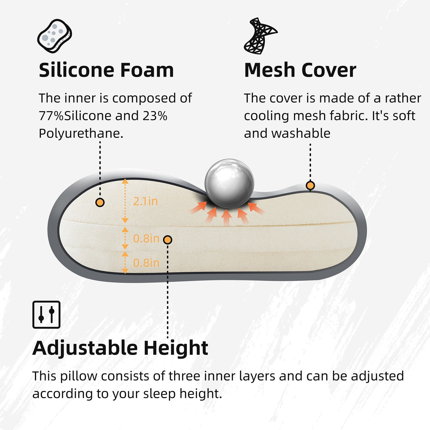 Jamdok Silicone Camping Pillow ,Entire Washable And Sun Dryable, Cool & Breathable Mesh Cover, Adjustable Height,Travel Pillow For Backpacking, Airplane,Car,Compressible Medium Firm
