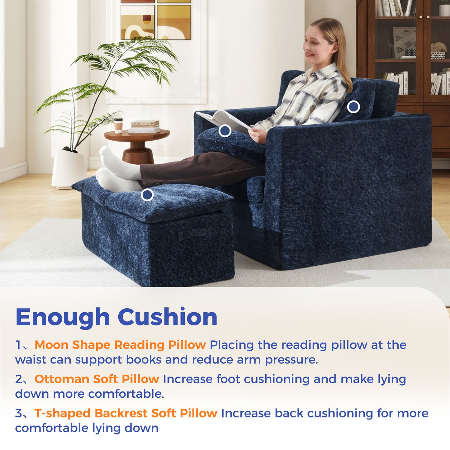 Jamdok Chenille Foam Reading Recliner Chair With Ottoman,No Assembly Required