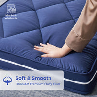 Jamdok 4Inch Floor Mattress,3 Layer Structure Cot Mattress Topper,Gel Memory Foam,Removable Thickened Cover (Blue)