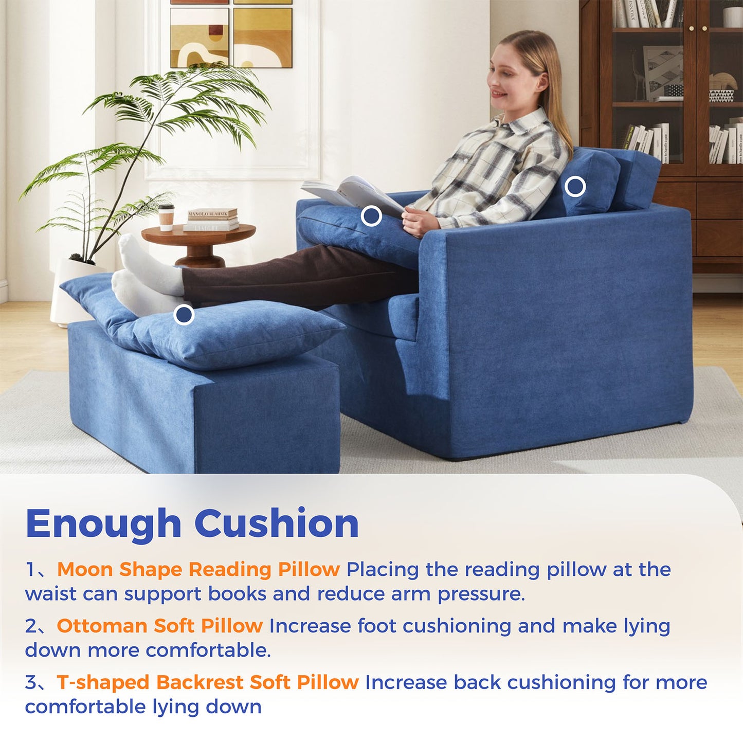 Jamdok Chenille Foam Reading Recliner Chair With Ottoman,No Assembly Required