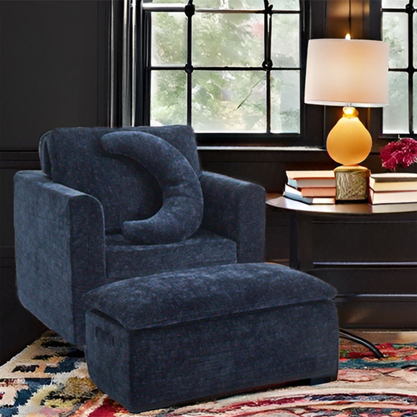 Jamdok Chenille Foam Reading Recliner Chair With Ottoman,No Assembly Required