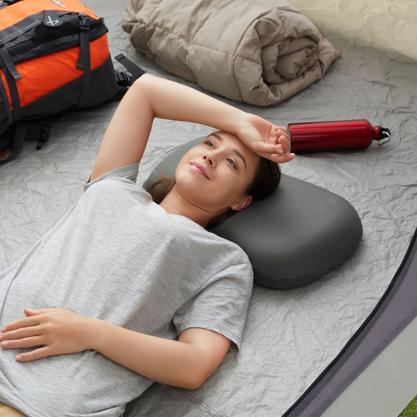 Jamdok Silicone Camping Pillow ,Entire Washable And Sun Dryable, Cool & Breathable Mesh Cover, Adjustable Height,Travel Pillow For Backpacking, Airplane,Car,Compressible Medium Firm